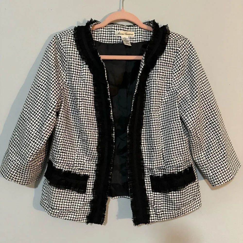 Marisa Christina Vintage Black & White Lace Trim Blazer M